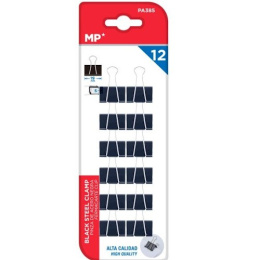 Klipy biurowe metalowe czarne 19mm 12szt PA385