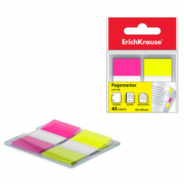 Zakładki indeksujące plastik 25x44mm 2kol 40k neon żółty i różowy (12) 31181